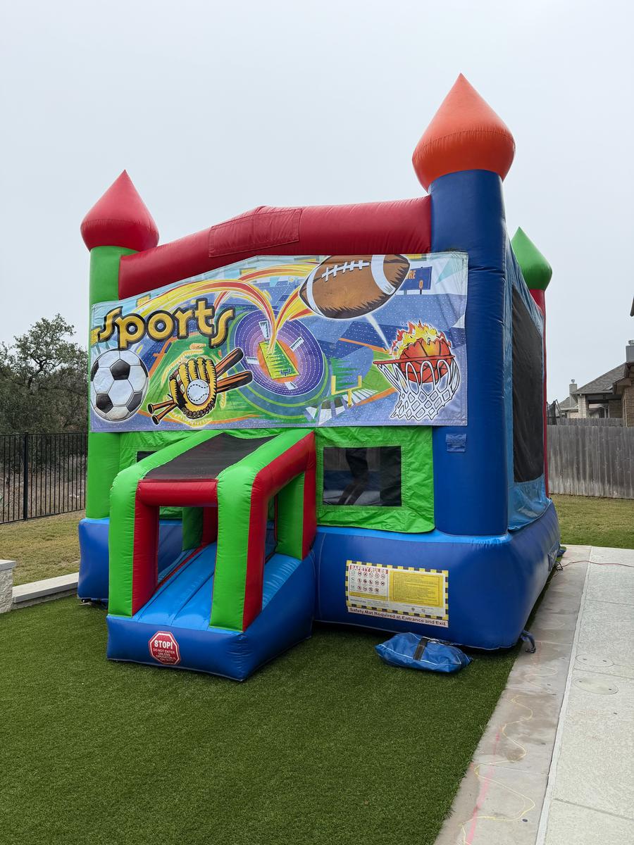 Sports themed bounce house rental Austin TX - themed moonwalk with bounce chamber Jump Around Party Rentals